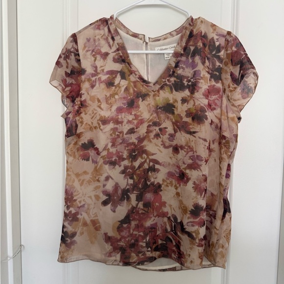 Coldwater Creek Sheer Floral Blouse - Pink and Cream - Picture 2 of 4